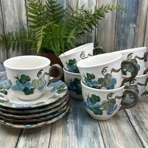 ⭐️Metlox Poppy Trail Sculptured grapes 7 cups and 5 saucers set (12 piece)